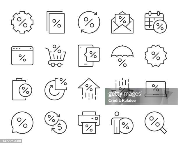 percent - light line icons - credit report stock illustrations