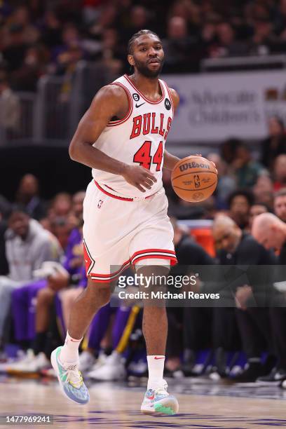Patrick Williams of the Chicago Bulls dribbles against the Los Angeles Lakers during the first half at United Center on March 29, 2023 in Chicago,...