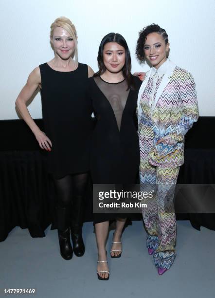Stephanie Sanditz, Claudia Tan, Kiana Madeira attend the New York Screening of "Perfect Addiction" at AMC Empire 25 on March 29, 2023 in New York...