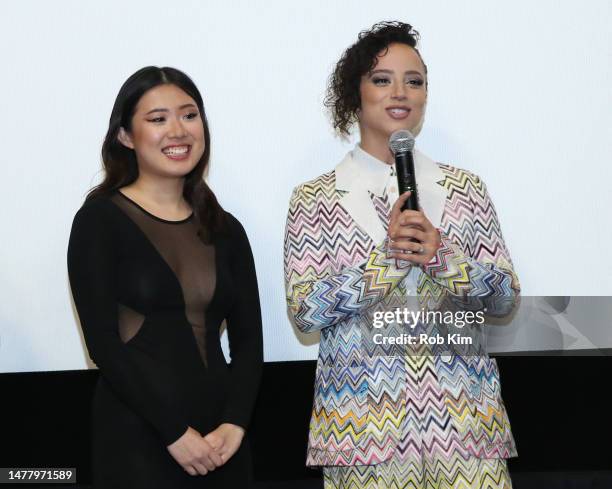 Claudia Tan, Kiana Madeira attend the New York Screening of "Perfect Addiction" at AMC Empire 25 on March 29, 2023 in New York City.