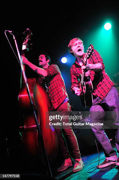 Brian Fallon of American rock band The Gaslight Anthem and Joe Ginsberg performing on stage during The Revival Tour, October 17 Portsmouth Wedgewood...