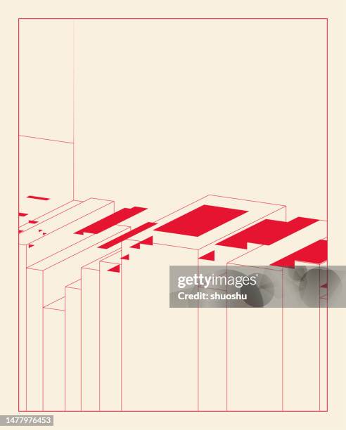 abstract red geometric shape with line minimalism for brochure covering design - bookcase background stock illustrations