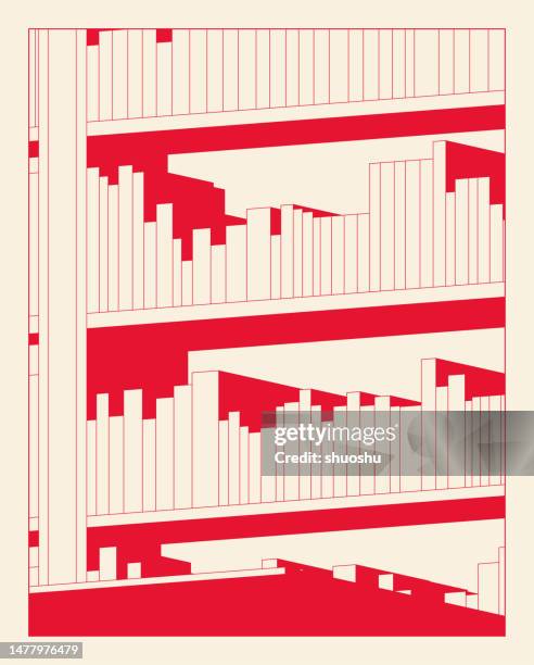 illustrazioni stock, clip art, cartoni animati e icone di tendenza di forma geometrica rossa con design minimalista della linea - libreria