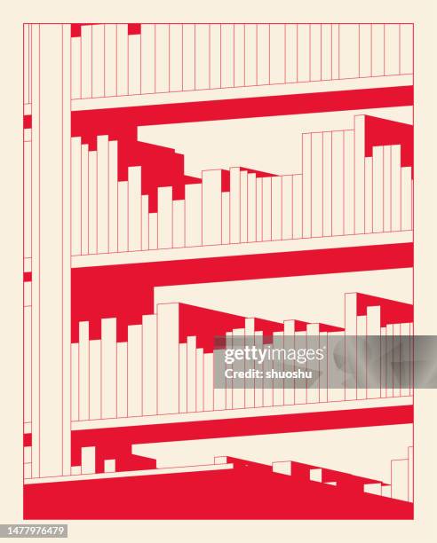 red geometric shape with line minimalism design - bookcase stock illustrations