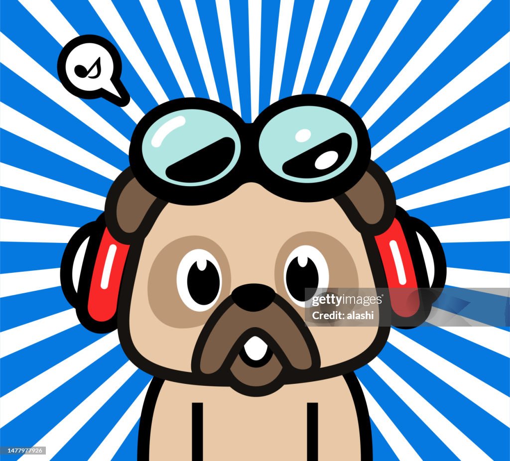 Cute character design of a dog wearing headphones