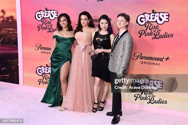 Cheyenne Isabel Wells, Marisa Davila, Tricia Fukuhara, and Ari Notartomaso attend the Los Angeles premiere of Paramount+'s "Grease: Rise Of The Pink...