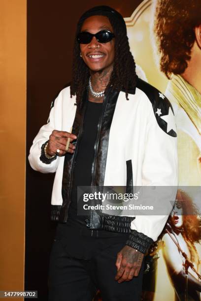 Wiz Khalifa attends the World Premiere Of "Spinning Gold" at Directors Guild Of America on March 29, 2023 in Los Angeles, California.