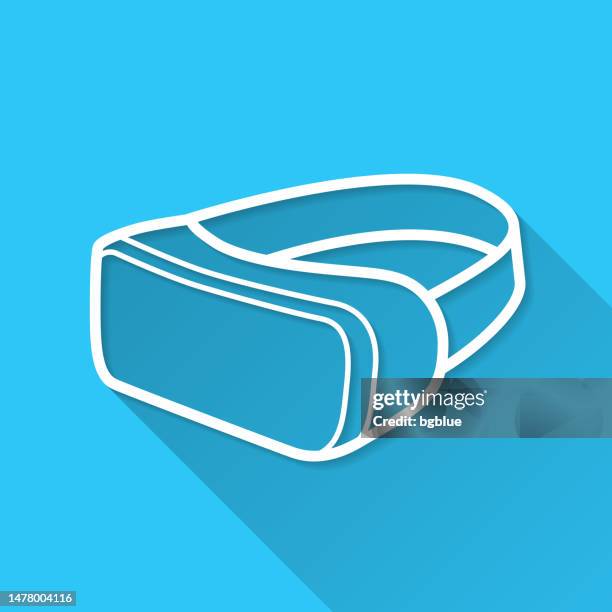 バーチャルリアリティヘッドセット - vr。青の背景にアイコン – 長い影を持つフラットデザイン - flying goggles点のイラスト素材／クリップアート素材／マンガ素材／アイコン素材