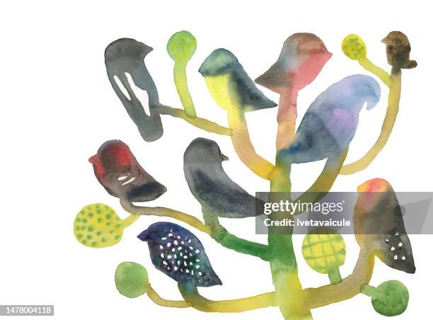 stockillustraties, clipart, cartoons en iconen met tree of birds - zangvogels