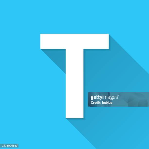 stockillustraties, clipart, cartoons en iconen met letter t. icon on blue background - flat design with long shadow - t