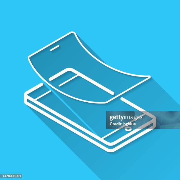 screen protector. icon on blue background - flat design with long shadow - tempered glass stock illustrations
