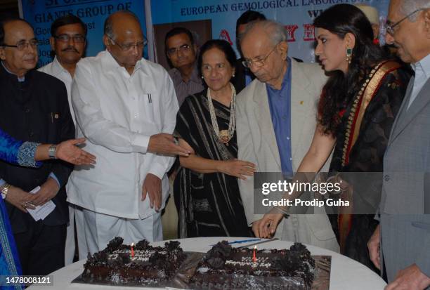 Sharad Pawar, Munira Nana Chudasama and Shaina NC attends the Nana Chudasama's birthday celebration on June 17, 2014 in Mumbai, India