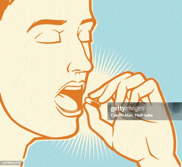 man taking medicine, pills - cartoon drinking stock illustrations