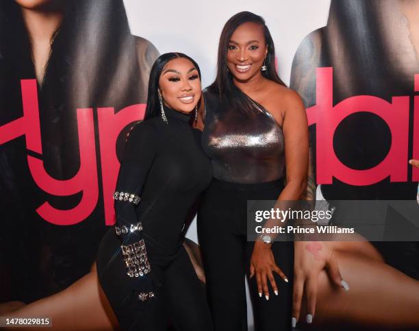 Ariana Fletcher and Lia Dias attend the Hype Hair Magazine cover release party in her honor at CRU Lounge on March 29, 2023 in Alpharetta, Georgia.