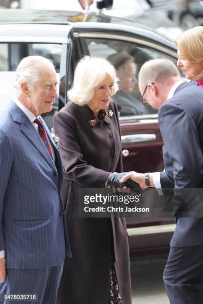 King Charles III and Camilla, Queen Consort are welcomed by the President of the German Bundestag, Bärbel Bas and Chancellor Olaf Scholz at the...