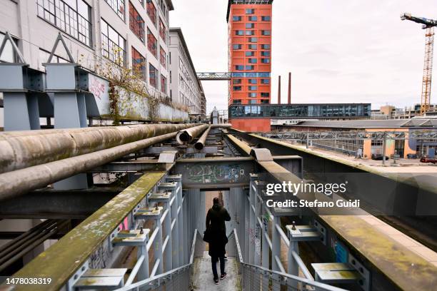 General view of people walks inside the Strijp-S district on March 28, 2023 in Eindhoven, Netherlands. Strijp-S is a neighborhood and former...