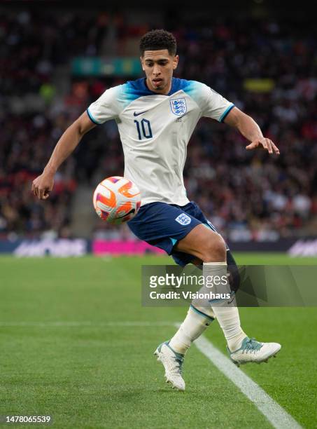 Jude Bellingham of England in action during the UEFA EURO 2024 qualifying round group C match between England and Ukraine at Wembley Arena on March...