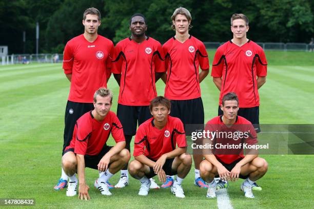 The new players with Kevin Trapp, Olivier Occean, Martin Lanig, Bastian Oczipka, Stefan Aigner, Takashi Inui and Stefano Celozzi pose after the...