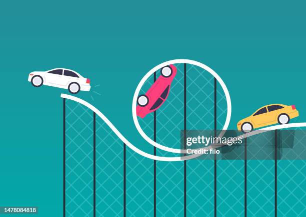 spielzeugauto loop-de-loop stunt jump - modellautos stock-grafiken, -clipart, -cartoons und -symbole