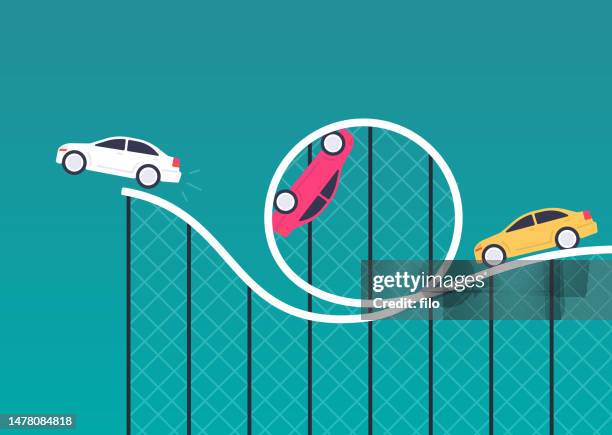 spielzeugauto loop-de-loop stunt jump - race car driver stock-grafiken, -clipart, -cartoons und -symbole