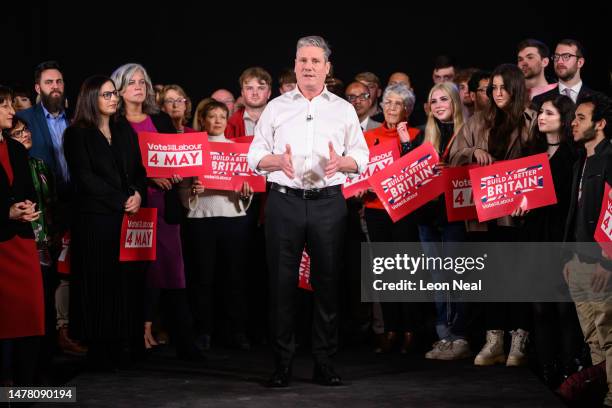 Labour Party leader Keir Starmer speaks during the launch of Labour's Local Election campaign on March 30, 2023 in Swindon, England. Labour sets out...