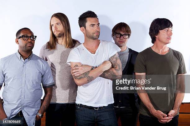 Members of pop band Maroon 5 PJ Morton, James Valentine, Adam Levine, Mickey Madden and Matt Flynn are photographed for Los Angeles Times on June 14,...