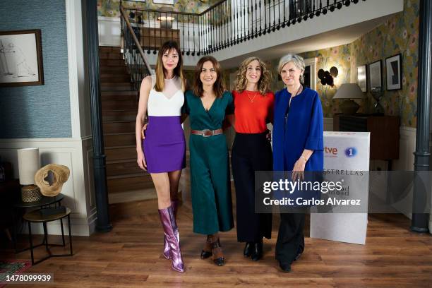 Spanish actresses Dafne Fernandez, Toni Acosta, Marta Aledo and Ana Gracia present "4 Estrellas" at the RTVE studios on March 30, 2023 in Madrid,...