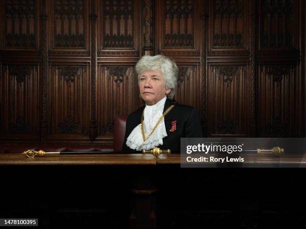 Lady Usher of the Black Rod, Sarah Clarke poses for a portrait on October 26, 2021 in London, England.