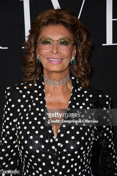 Sophia Loren attends the Giorgio Armani Prive Haute-Couture Show as part of Paris Fashion Week Fall / Winter 2013 at Palais de Chaillot on July 3,...