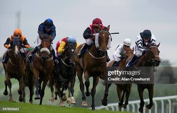 Leonna Mayor riding Know No Fear wins The Bulmers Vintage Reserve Handicap Stakes at Brighton racecourse on July 03, 2012 in Brighton, England.