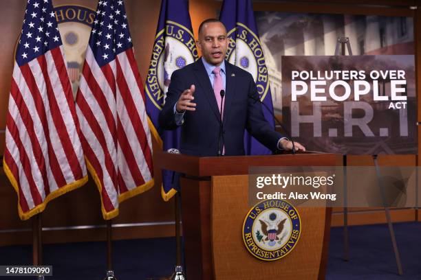 House Minority Leader Rep. Hakeem Jeffries speaks during a weekly news conference at the U.S. Capitol on March 30, 2023 in Washington, DC. Rep....