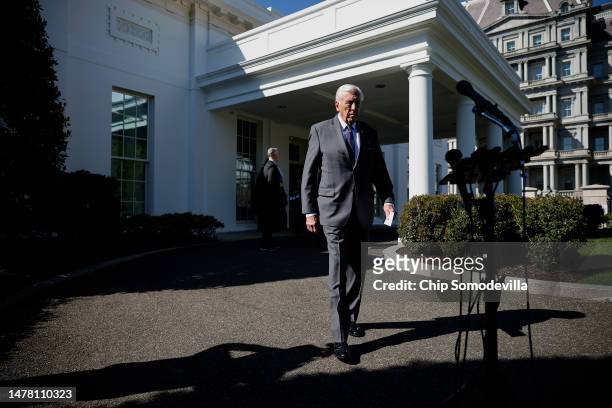 Rep. Steny Hoyer walks out of the West Wing after he and fellow House Democrats met with senior White House officials on March 30, 2023 in...