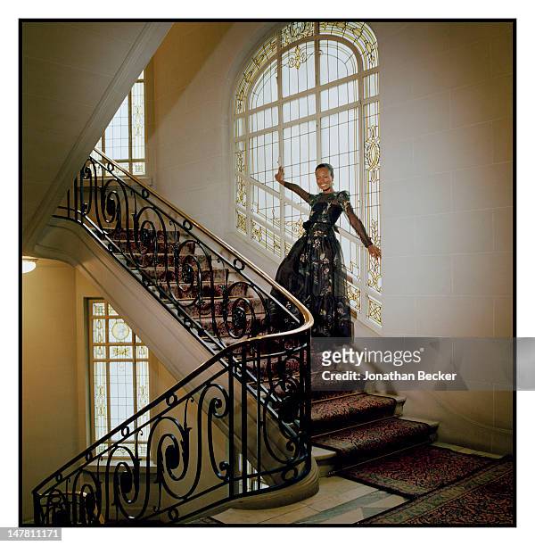 Style icon Shala Monroque poses for Town & Country Magazine on October 6, 2011 at the Raphael Hotel in Paris, France. PUBLISHED IMAGE.