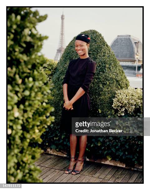 Style icon Shala Monroque poses for Town & Country Magazine on October 6, 2011 at the Raphael Hotel in Paris, France.