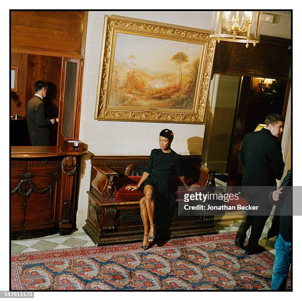 Style icon Shala Monroque poses for Town & Country Magazine on October 6, 2011 at the Raphael Hotel in Paris, France. PUBLISHED IMAGE.