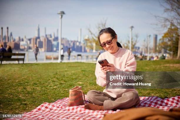 picnic at the water front park - williamsburg new york city stock-fotos und bilder