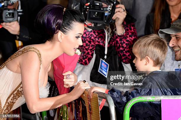Katy Perry attends the European Premiere of 'Katy Perry Part Of Me' at Empire Leicester Square on July 3, 2012 in London, England.