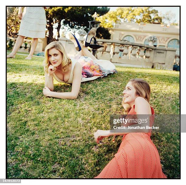 Actresses Greta Gerwig and Caitlin Fitzgerald pose for Town & Country Magazine on January 4, 2011 at The Virginia Robinson Gardens in Beverly Hills,...