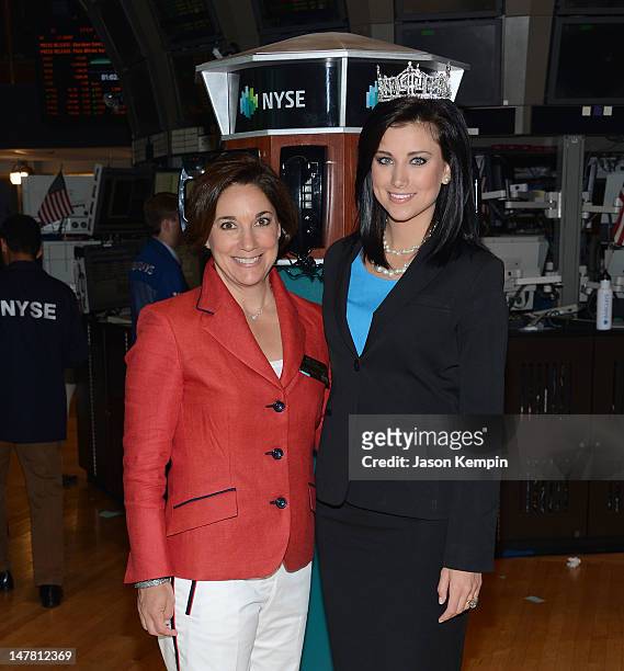 Amy Kule, Executive Producer of Macy's 4th of July Fireworks and Miss America 2012, Laura Kaeppeler visit the New York Stock Exchange on July 3, 2012...