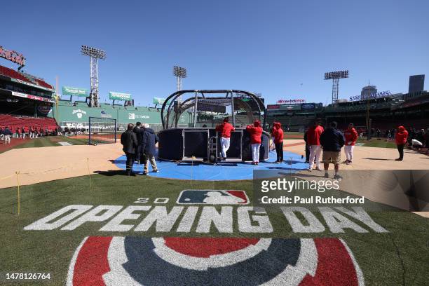 The Opening Day logo at Fenway Park before a game between the Baltimore Orioles and the Boston Red Sox on March 30, 2023 in Boston, Massachusetts.