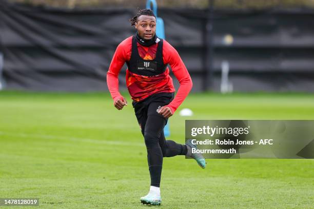 Antoine Semenyo of Bournemouth during a training session at Vitality Stadium on March 30, 2023 in Bournemouth, England.