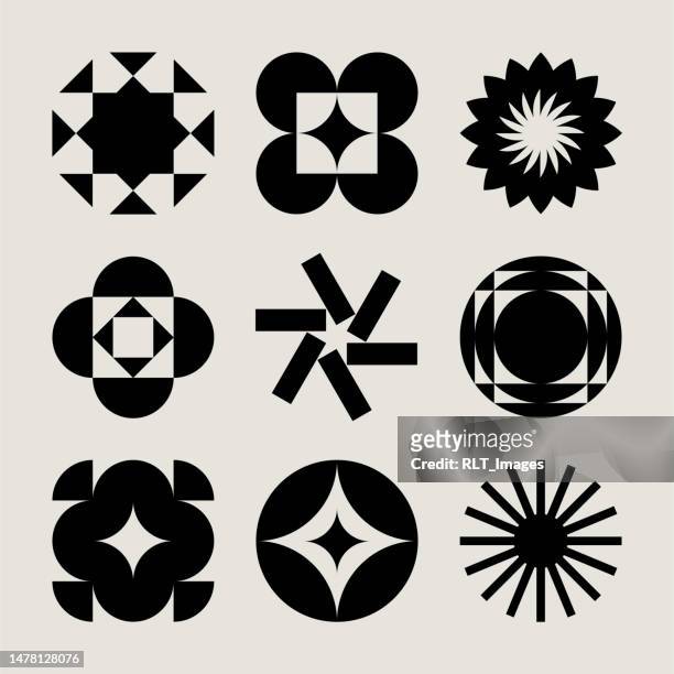 mid-century modern abstract radial icons - logo star stock illustrations