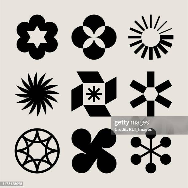 stockillustraties, clipart, cartoons en iconen met mid-century modern abstract radial icons - logo corporate