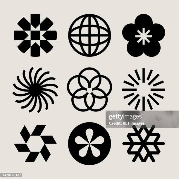 mid-century modern abstract radial icons - spiral logo stock illustrations