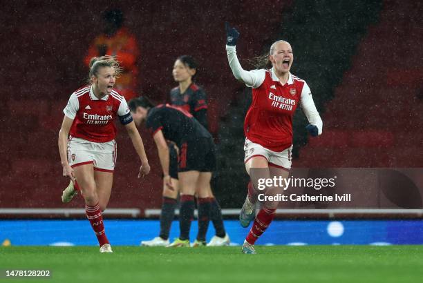 Frida Maanum of Arsenal celebrates after scoring the team's first goal during the UEFA Women's Champions League quarter-final 2nd leg match between...