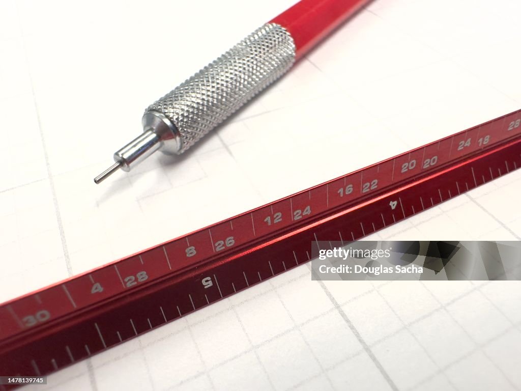 Machine Drawing Scale Mechanical Drawing Pencil And Measuring Scale High-Res Stock Photo ...