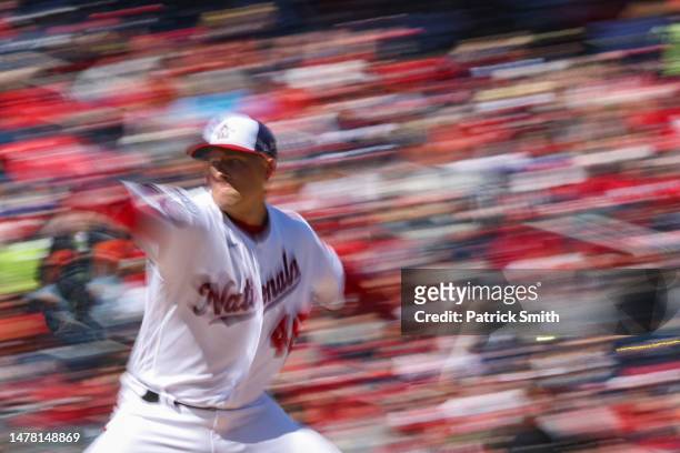 Starting pitcher Patrick Corbin of the Washington Nationals works the first inning against the Atlanta Braves on Opening Day at Nationals Park on...