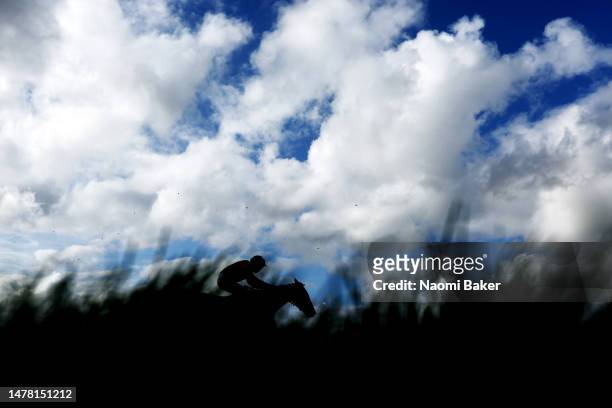 Midnight Ginger ridden by Jockey James Martin during ST Mary's Land Race day at Warwick Racecourse on March 30, 2023 in Warwick, England.