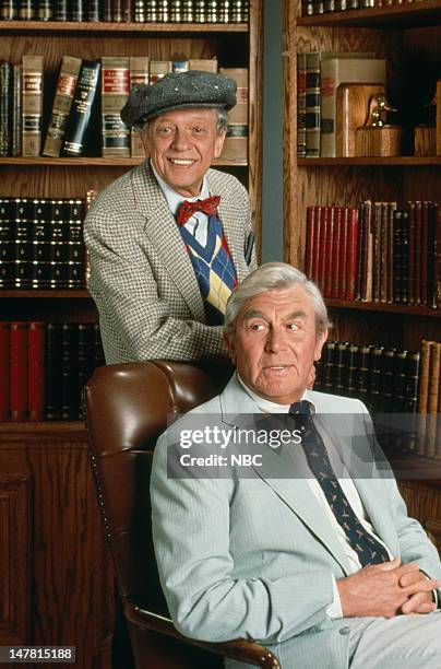 Season 4 -- Pictured: Don Knotts as Les Calhoun, Andy Griffith as Ben Matlock --