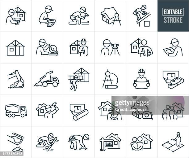 neue hauskonstruktion dünne linie icons - editierbare strich - real estate developer stock-grafiken, -clipart, -cartoons und -symbole